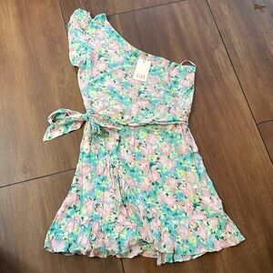 GB floral pastel dress, ruffles, one shoulder, XL